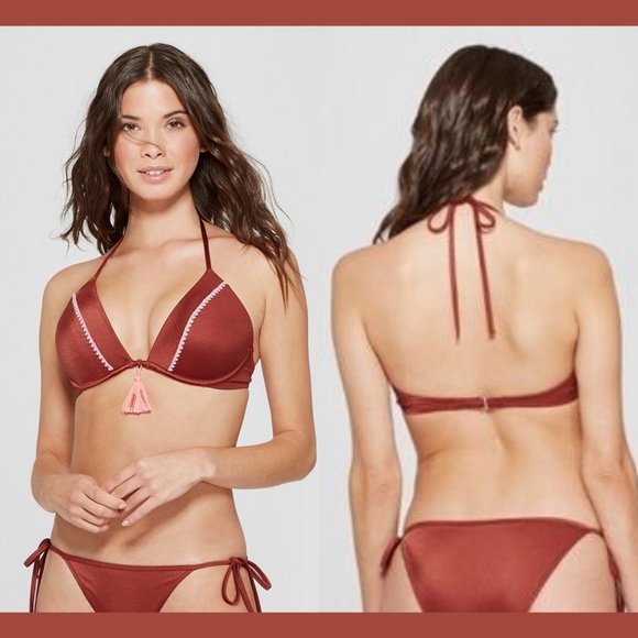 NWT $30 Shade & Shore Copper Tassel Push‎ Up Triangle Bikini Top [ 38DD ] - Picture 1 of 12